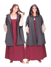 KELLY WOOL GREY Kurzer Umhang – Mittelalterlicher Wikinger-Kurzumhang aus Wolle mit Kapuze und Taschen